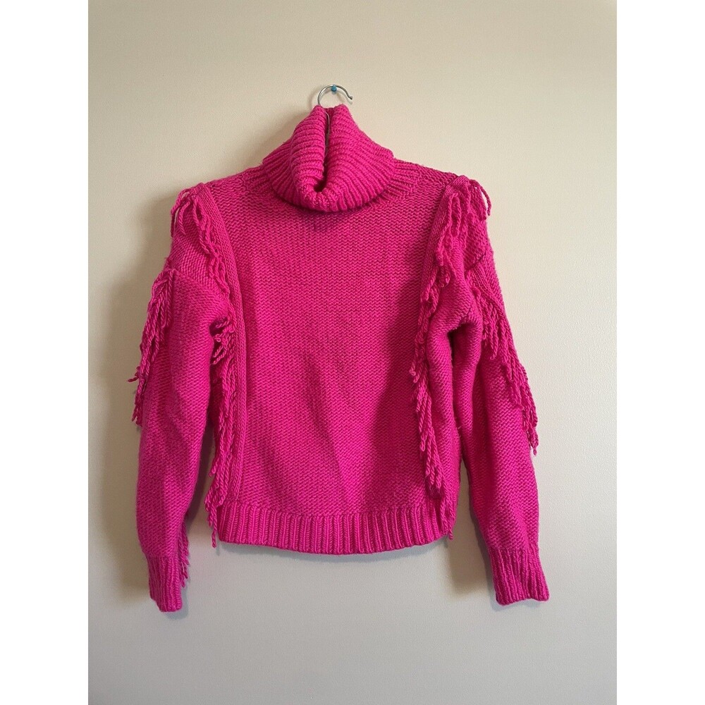 Pink Chunky Knit Sweater Lou & Grey X Loft SzS Turtleneck Fringe Cozy Barbiecore